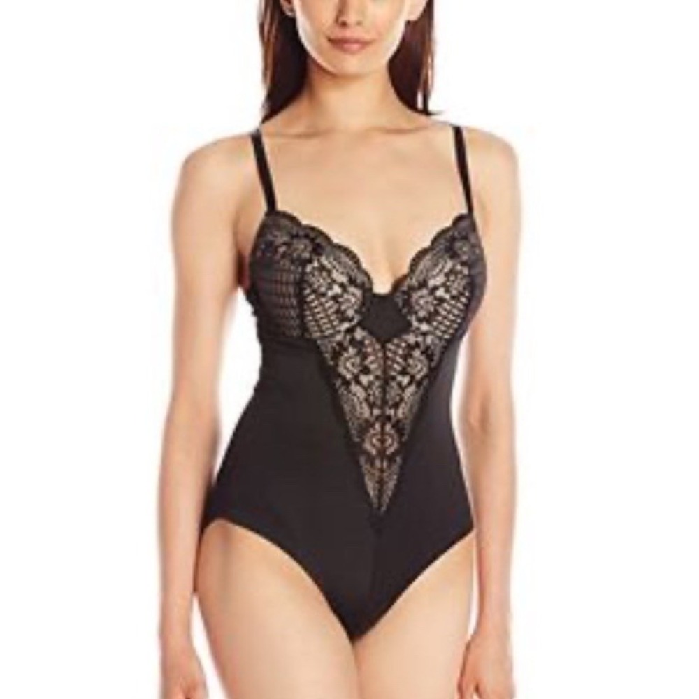 Heavenly Shapewear Bodysuit Black Nude Lace‎ Comfort Control Sexy Romantic 1X